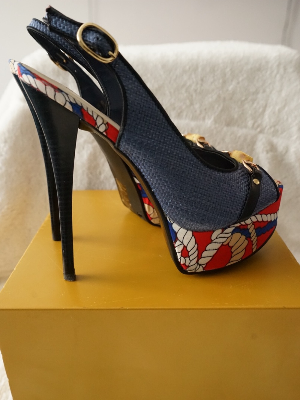 Shoedazzle Vanesia Nautical Rope Platform Slingback Heels Peep Toe Pumps 10